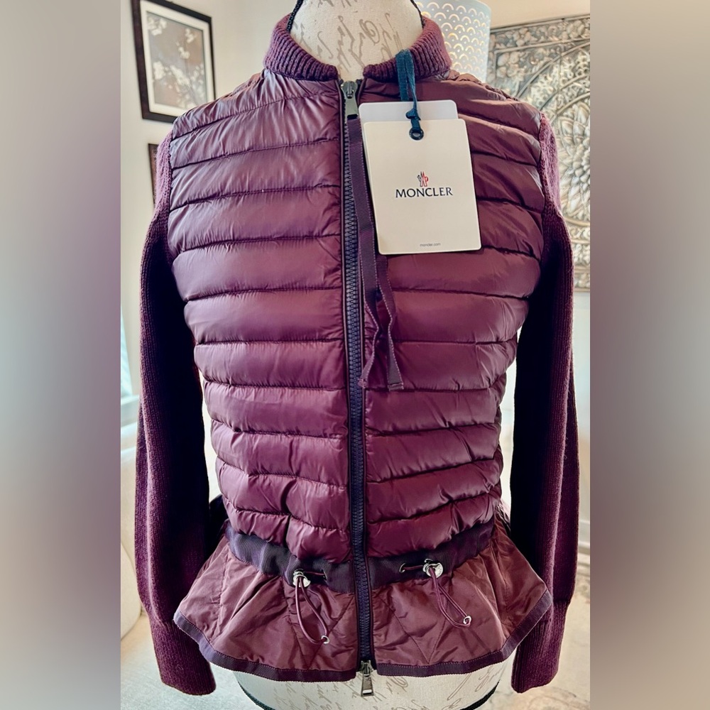Moncler Burgundy Lightweight Puffer Cardigan Size Small - Picture 3 of 11